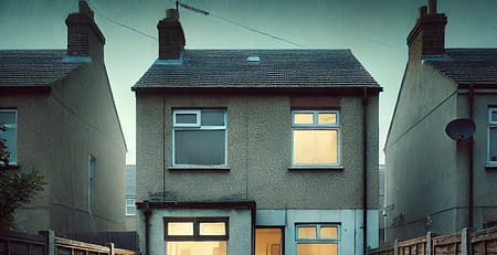 An image of the rear of a neglected residential property in a UK town, showing clear signs of vulnerability.